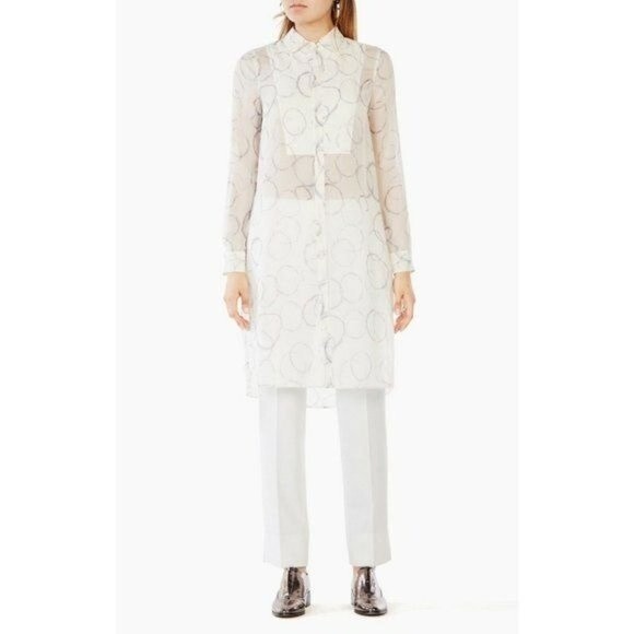 BCBG MaxAzria Taylur 100% Silk Semi-Sheer A-line Button Down Top Small - Picture 1 of 8